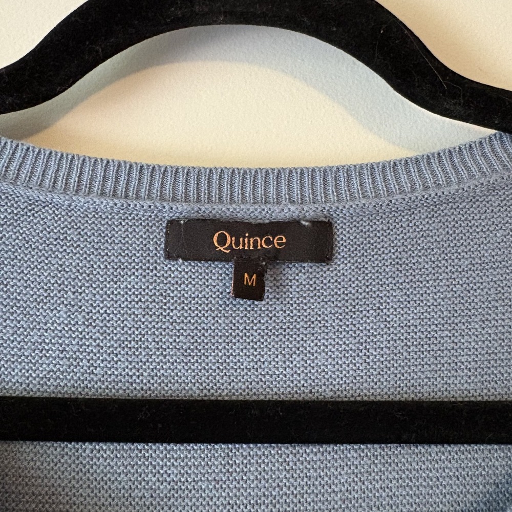 Quince Lightweight Cotton Cashmere Link Stitch Dolman Sweater Blue Sz M Organic - Picture 4 of 7